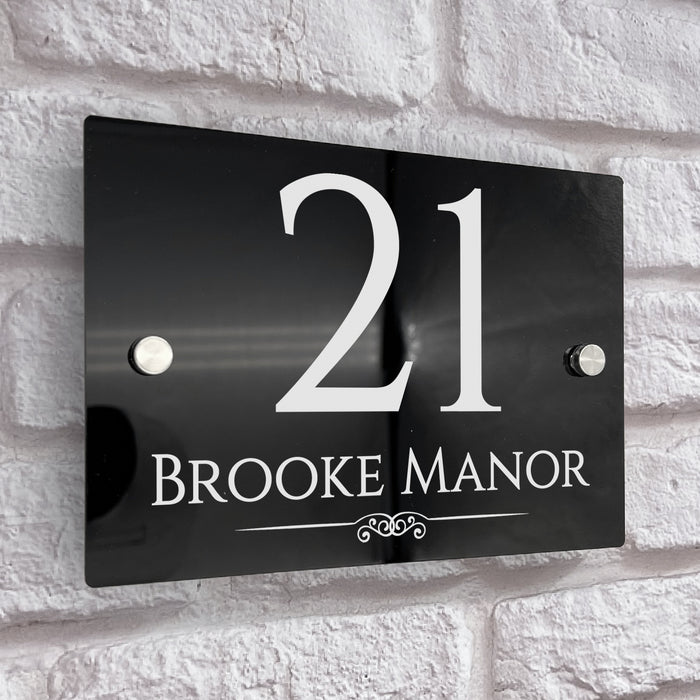 house number sign in high black gloss