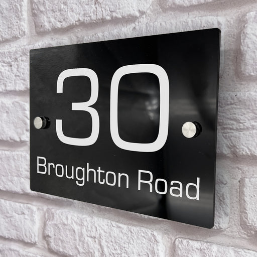 house number sign in high black gloss