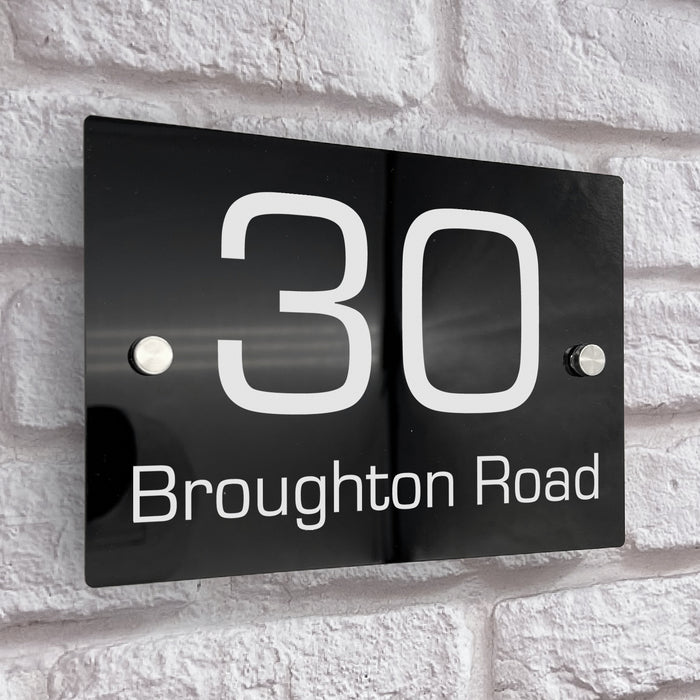 house number sign in high black gloss