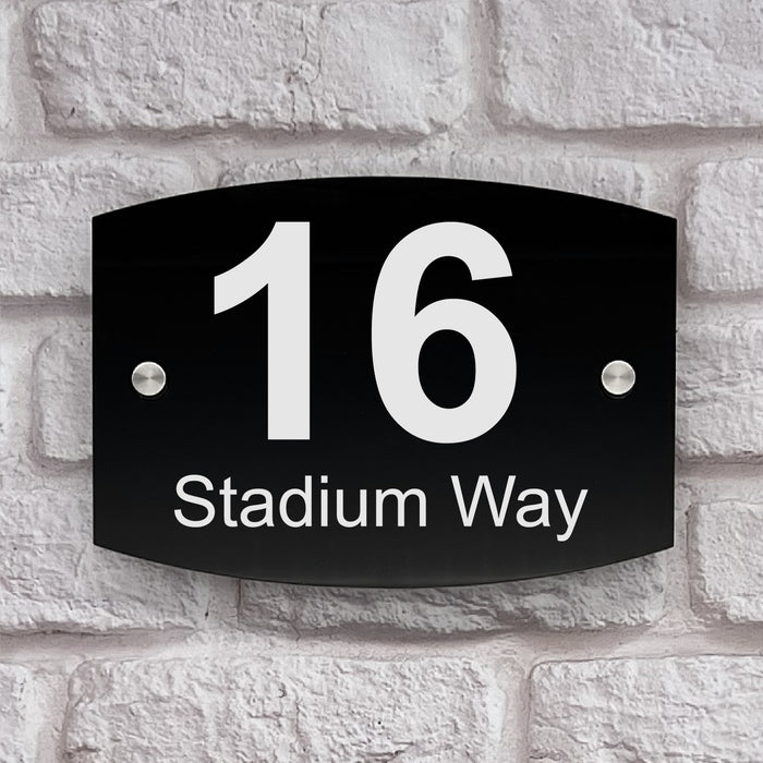 round curve house number sign in high black gloss