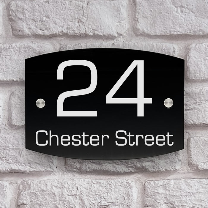 round curve house number sign in high black gloss