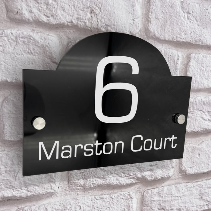 house number sign in high black gloss