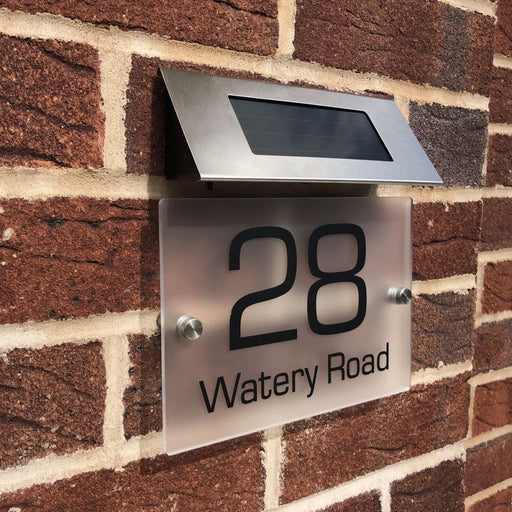 frosted house number sign with solar light