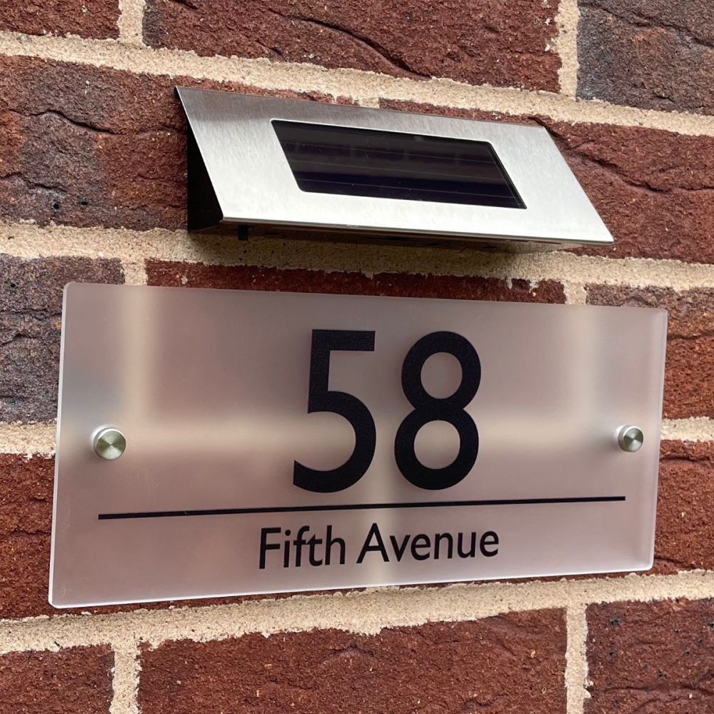Large Frosted Solar House Number Signs With Solar Light Centre Style D