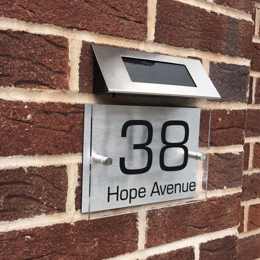 house number sign with solar light